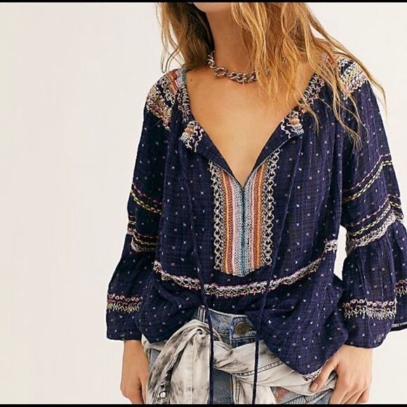 - Free People Thalia Embroidered Blouse - Picture 2 of 8